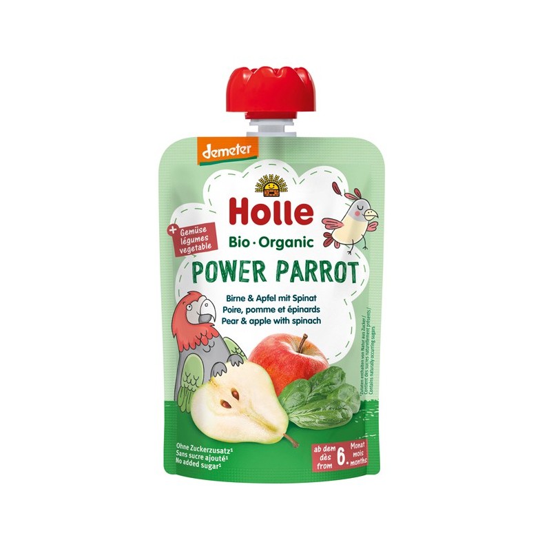 Power Parrot - Piure de pere cu mere si spanac, Bio, Organic, Holle Baby Food, 100g