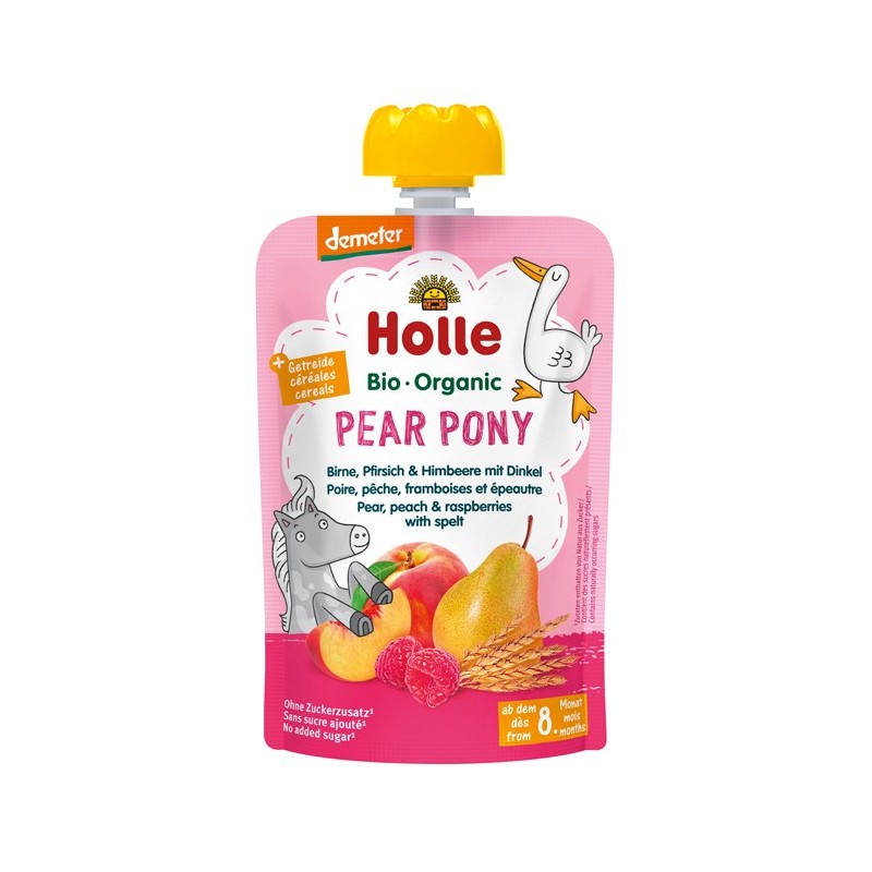 Pear Pony - Piure de pere, piersici si zmeura cu grau spelta, Bio, Organic, Holle Baby Food, 100g