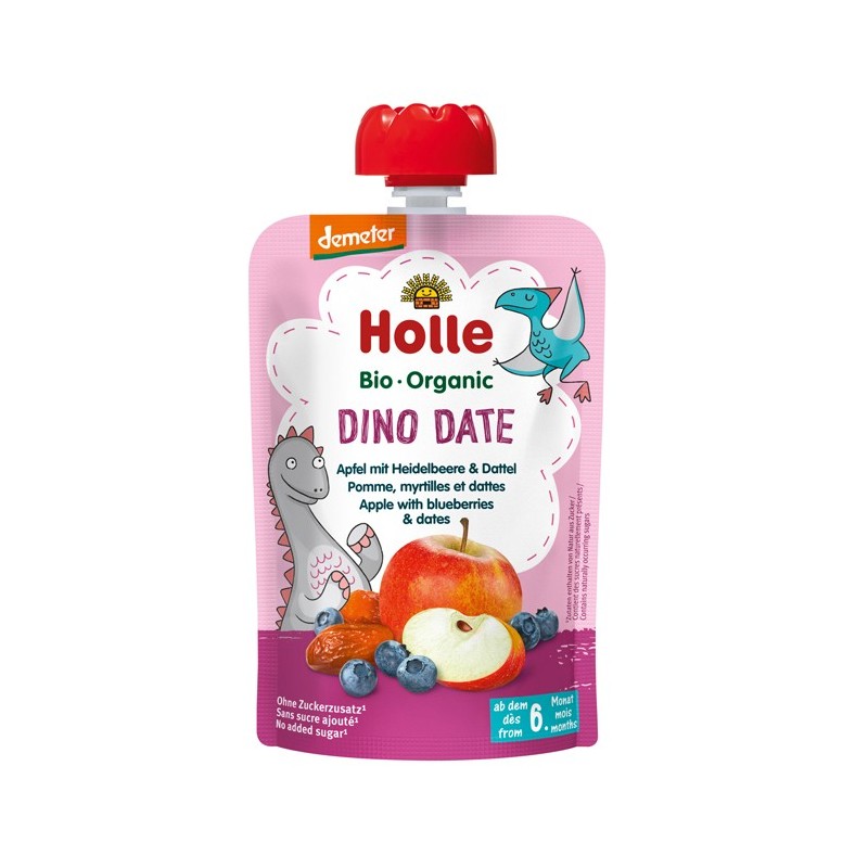 Dino Date - Piure de mere, curmale si afine, Bio, Organic, Holle Baby Food, 100g